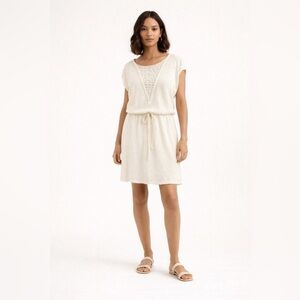 Maje Riam 100% Linen Sundress White Eyelet Scoop Neck Layered Skirt